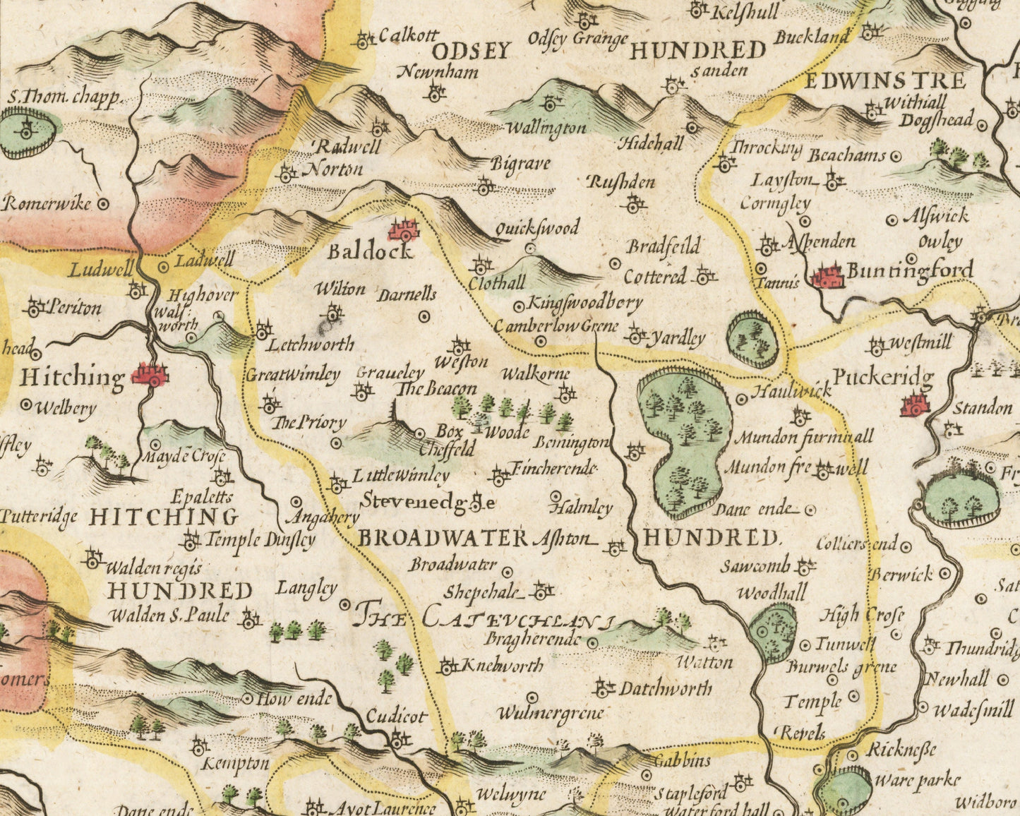 Old HERTFORDSHIRE map by John Speed 1611 St Albans Watford Stevenage