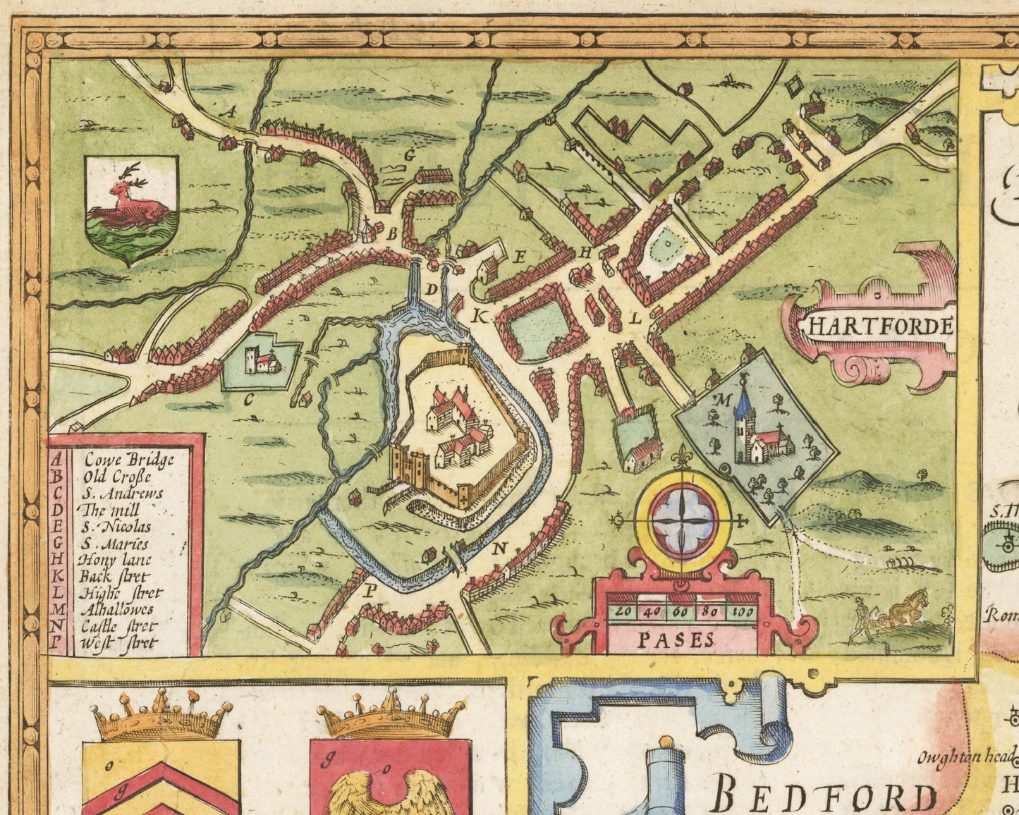 Old HERTFORDSHIRE map by John Speed 1611 St Albans Watford Stevenage