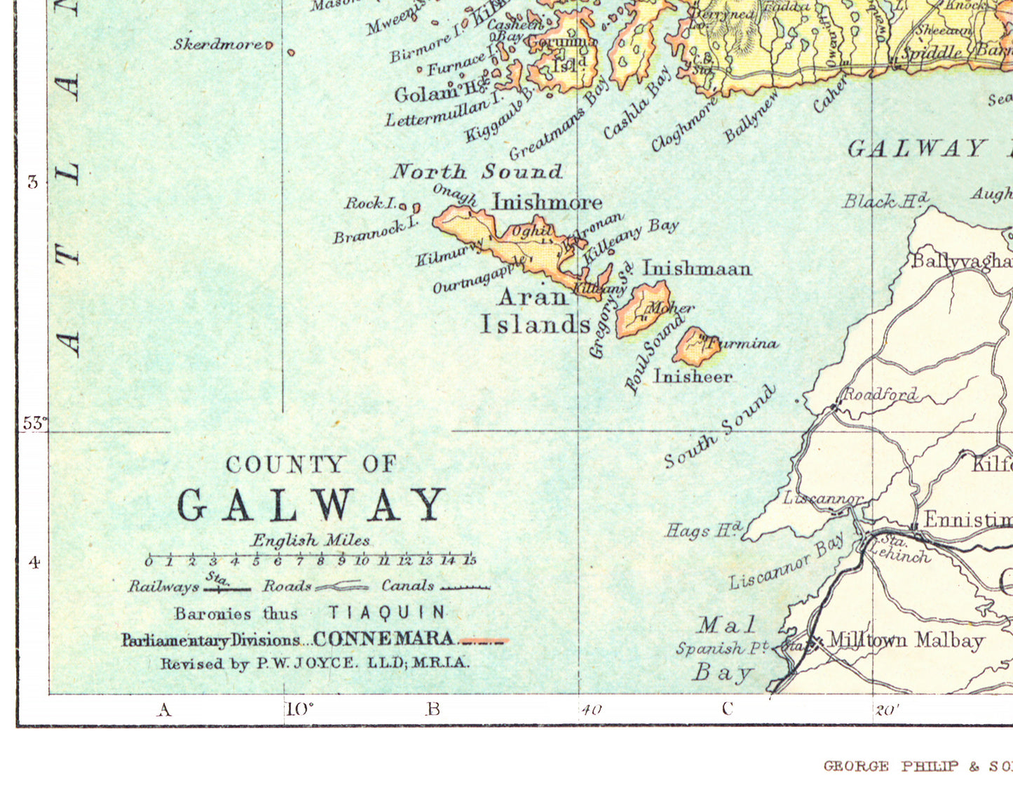 County GALWAY Antique reproduction Irish Map 1897 by Bartholomew