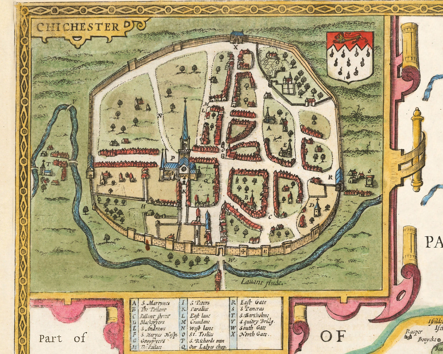 Old SUSSEX map John Speed 1611 Brighton Worthing Eastbourne Crawley