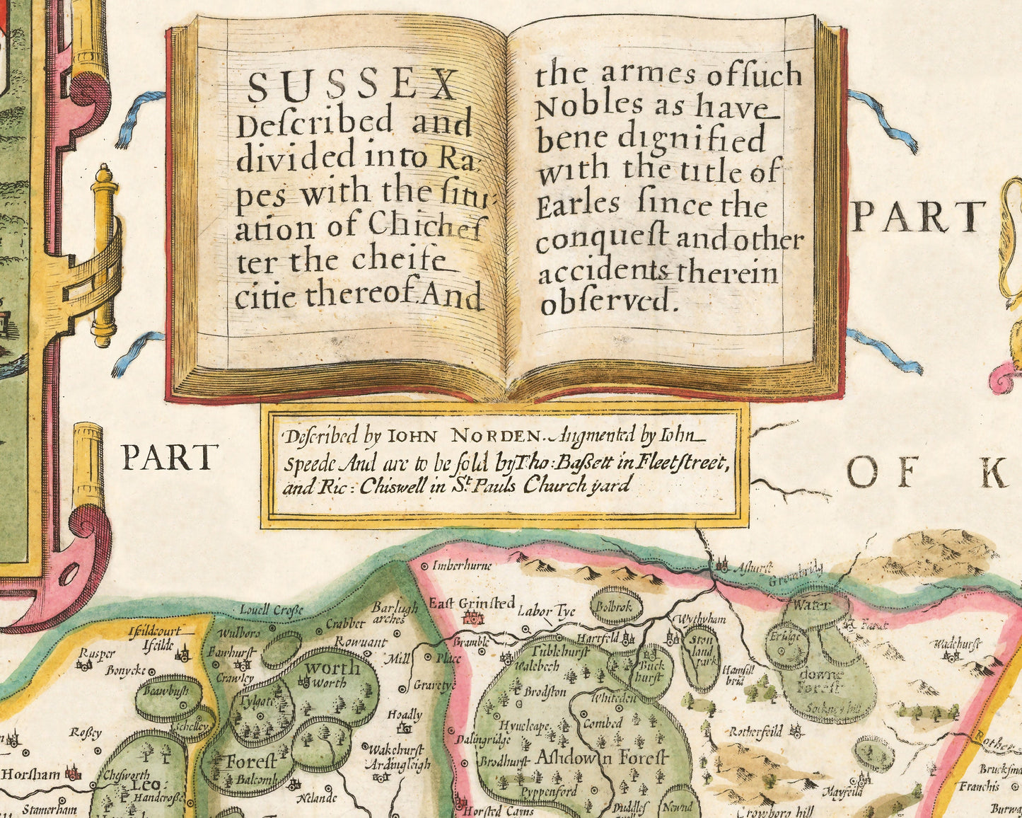 Old SUSSEX map John Speed 1611 Brighton Worthing Eastbourne Crawley