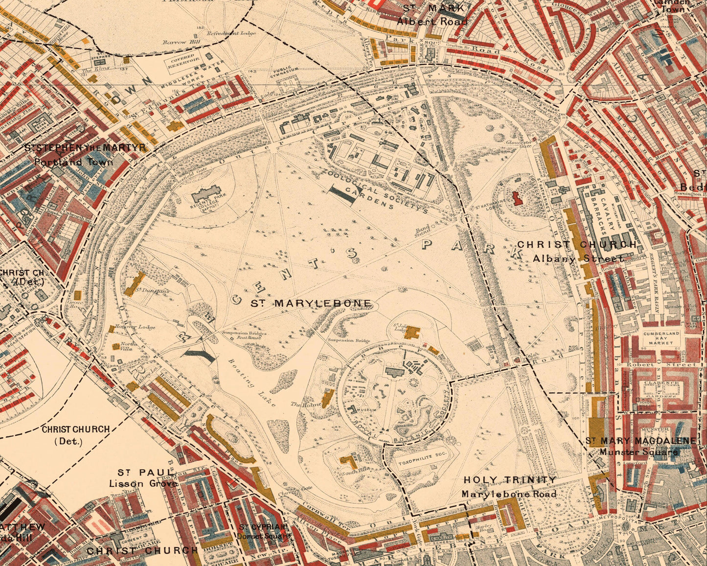 LONDON poverty Map Marylebone Hampstead St Johns 1898 Charles BOOTH