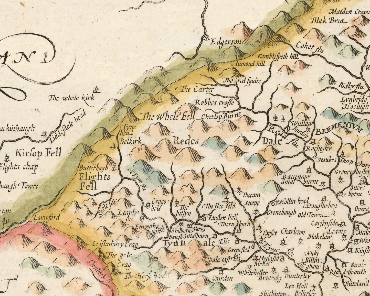 Old NORTHUMBERLAND map John Speed 1611 Newcastle, Gateshead, Berwick