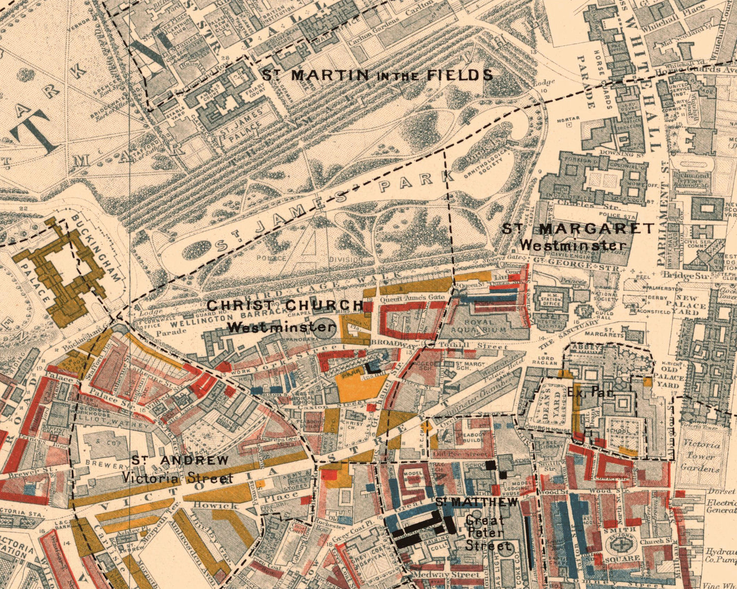 LONDON poverty Map Westminster Kensington Mayfair 1898 Charles BOOTH