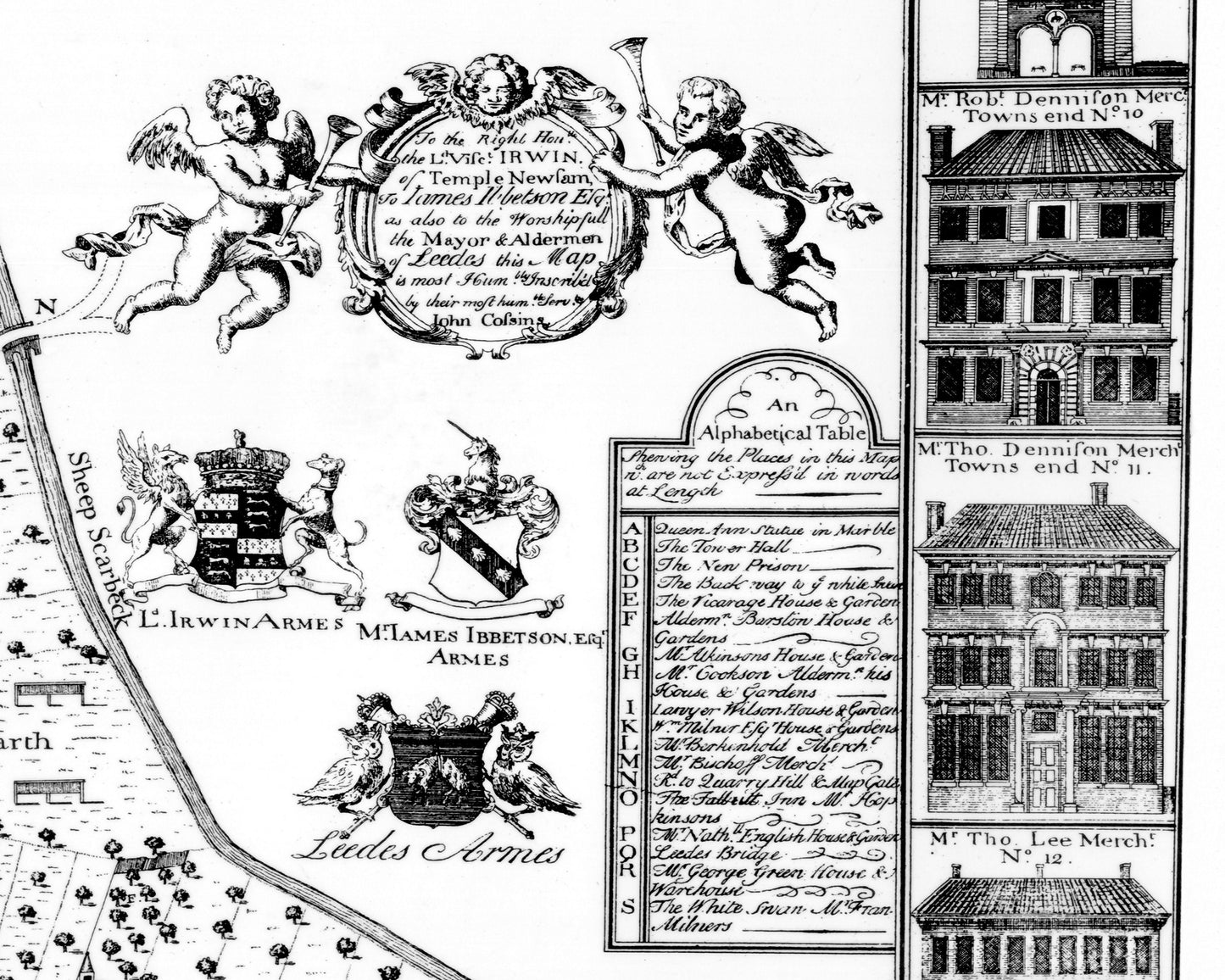 LEEDS map - Cossins Plan of Leedes 1726 Headrow The Calls Briggate
