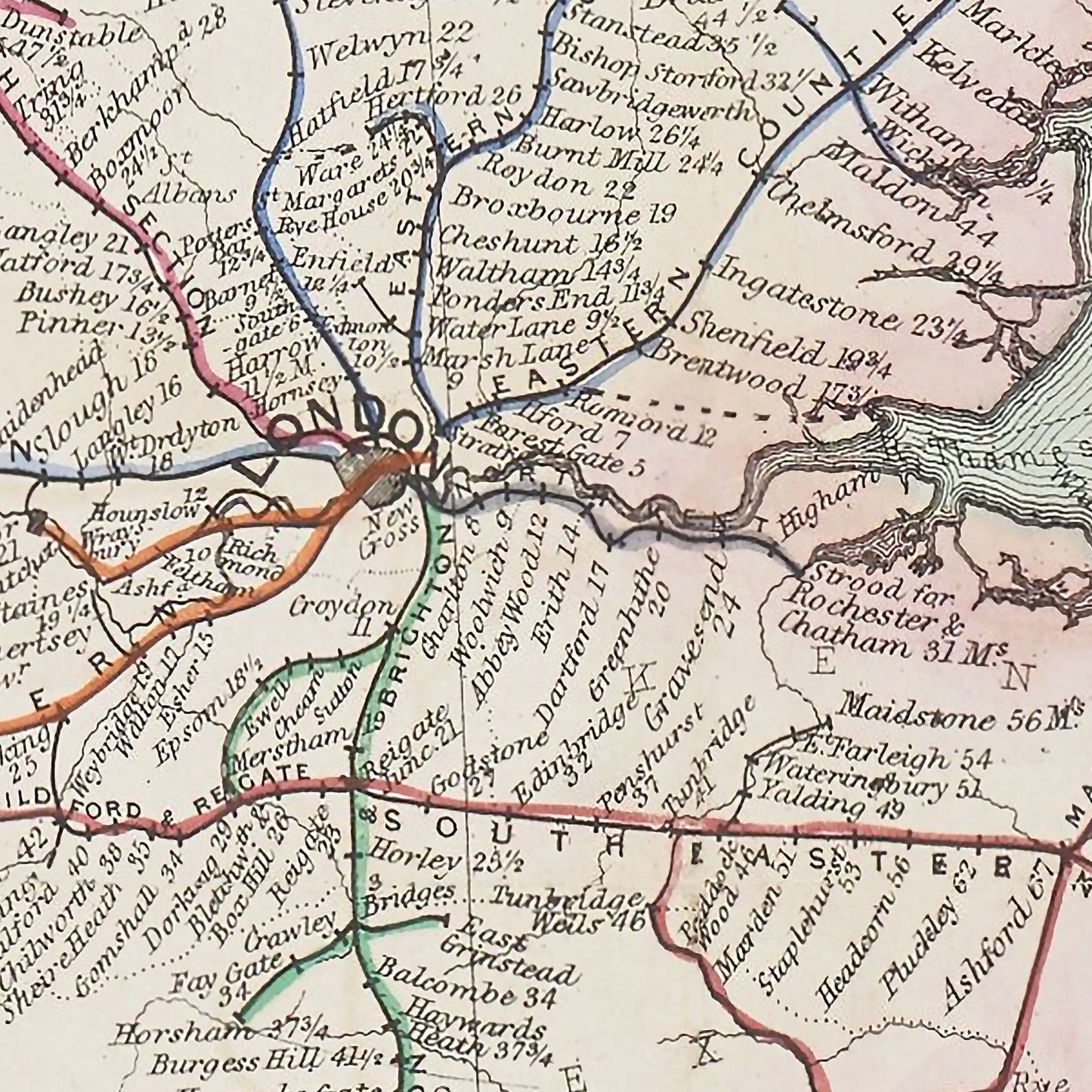 Rare Famous BRADSHAW'S RAILWAY Map 1853 restored reproduction