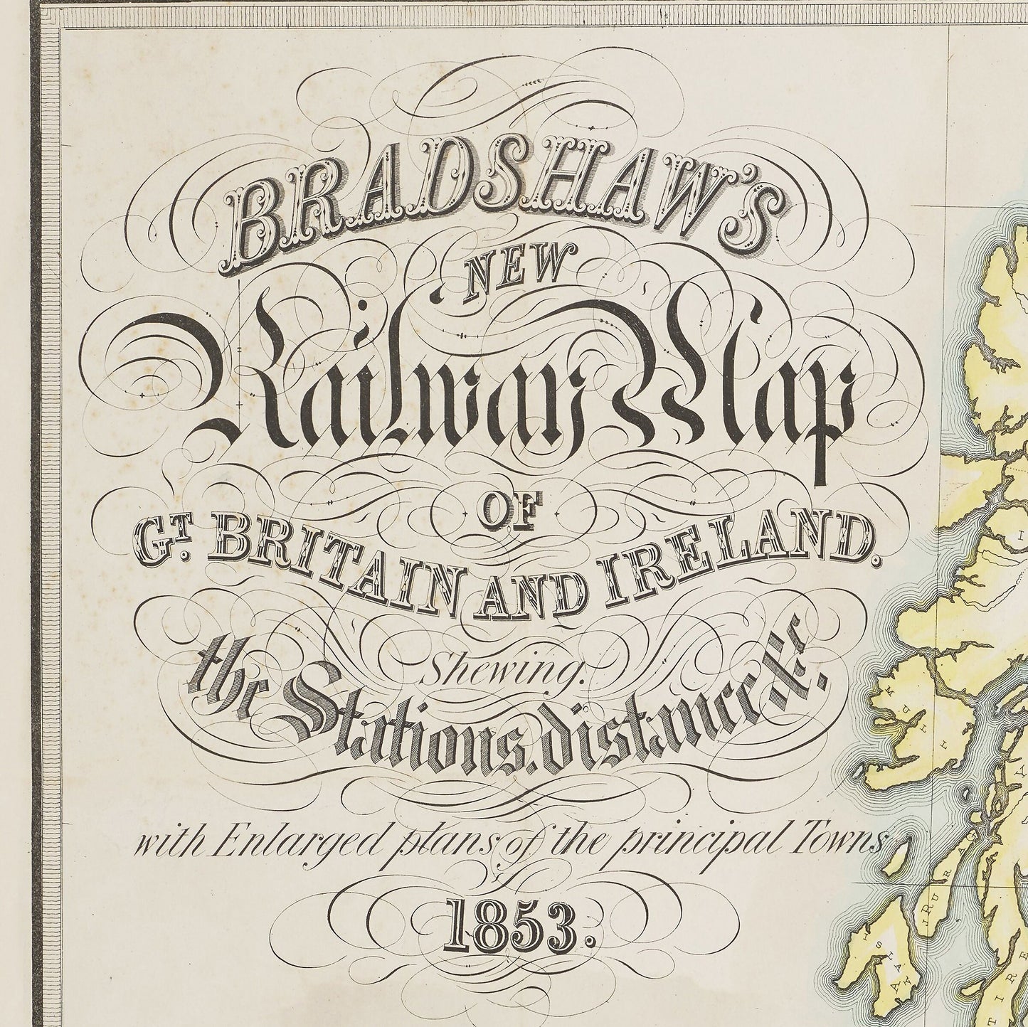 Rare Famous BRADSHAW'S RAILWAY Map 1853 restored reproduction