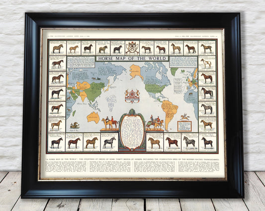 HORSE MAP of the World 1936 - Shire Clydesdale Shetland Thoroughbred