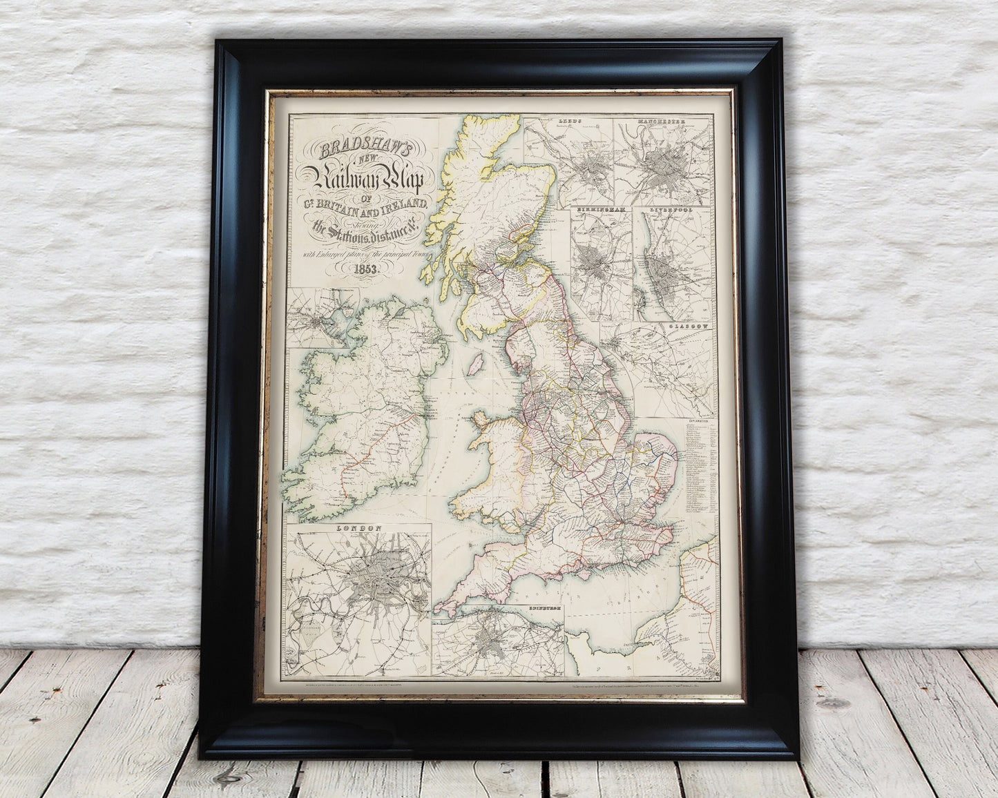 Rare Famous BRADSHAW'S RAILWAY Map 1853 restored reproduction