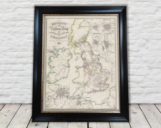 Rare Famous BRADSHAW'S RAILWAY Map 1853 restored reproduction