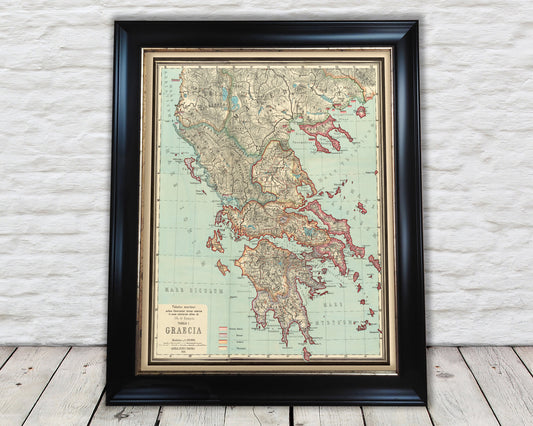 GRAECIA Fascinating Classical GREECE map  by Albert Von Kampen 1889