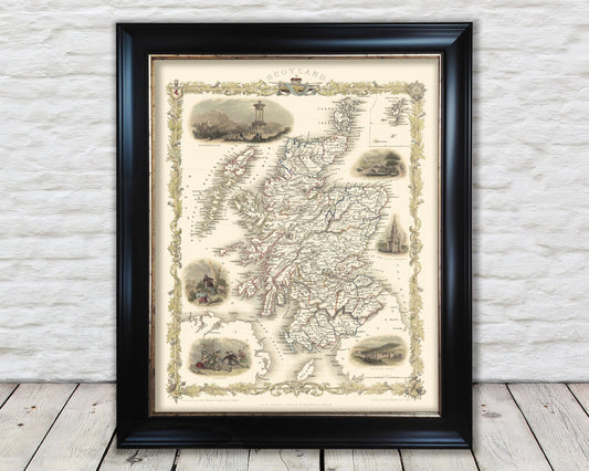 Vintage SCOTLAND Map 1851 by John Tallis and John Rapkin