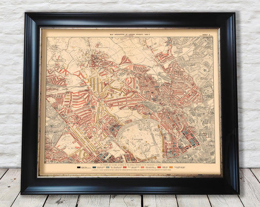 LONDON poverty Map Marylebone Hampstead St Johns 1898 Charles BOOTH