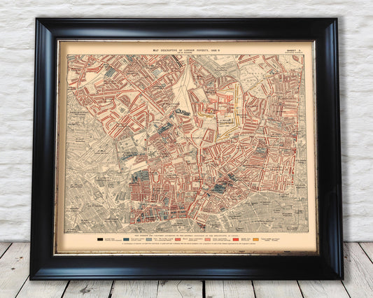 LONDON poverty Map Camden, Islington, Kings Cross 1898 Charles BOOTH