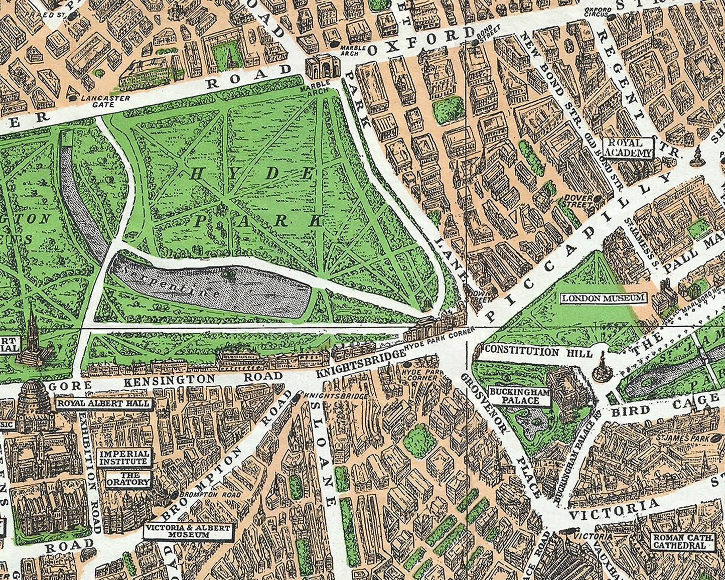 Wonderful PICTORIAL plan of LONDON 1933 - inset cinema and theatre maps