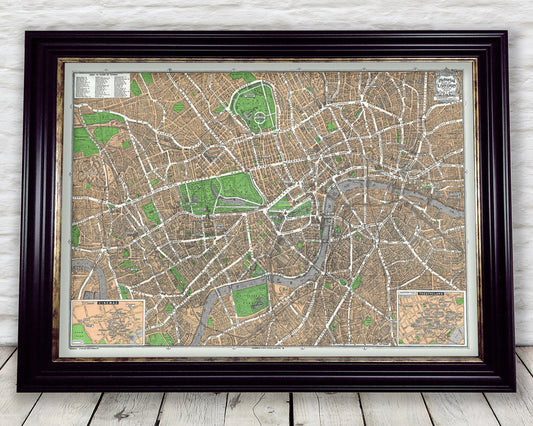Wonderful PICTORIAL plan of LONDON 1933 -  inset cinema and theatre maps