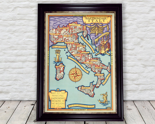 GASTRONOMIC ITALY map 1931 Umberto  Zimelli Italian regions food and drink