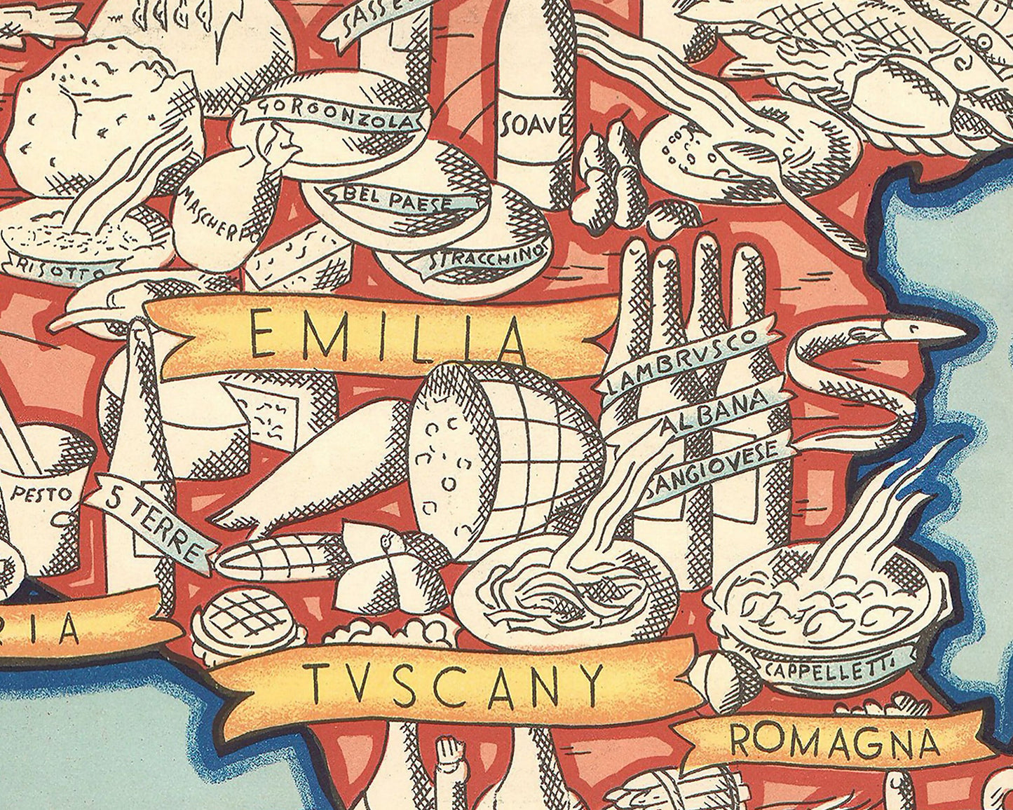 GASTRONOMIC ITALY map 1931 Umberto Zimelli Italian regions food and drink