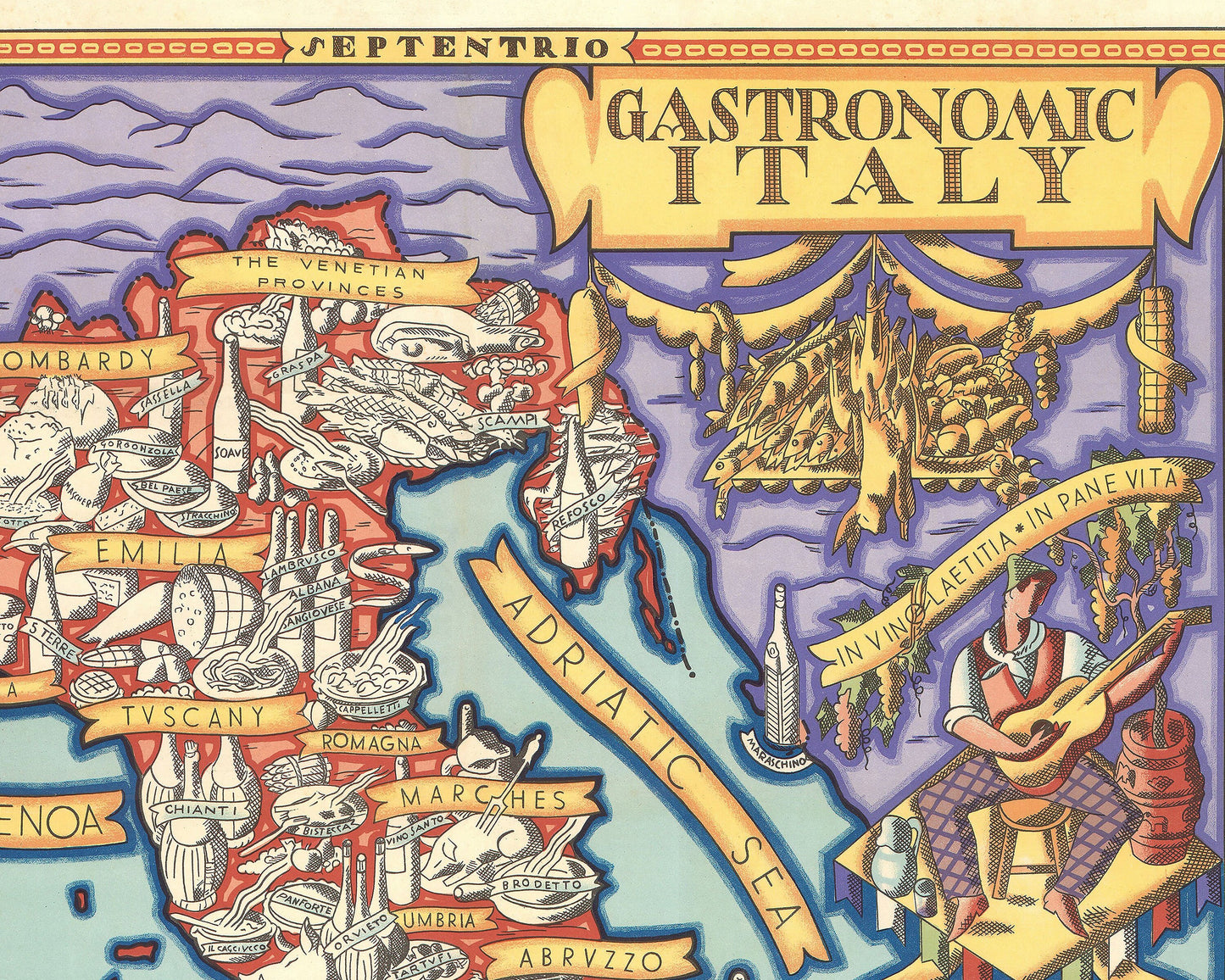 GASTRONOMIC ITALY map 1931 Umberto Zimelli Italian regions food and drink