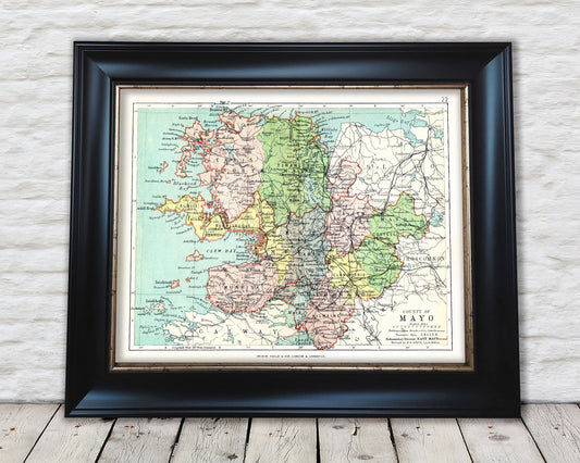 County MAYO, Antique reproduction Irish Map 1897 by Bartholomew