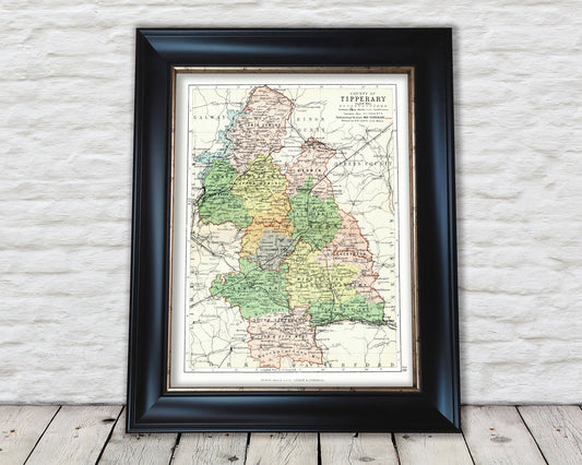 County TIPPERARY, Antique reproduction Irish Map 1897 by Bartholomew