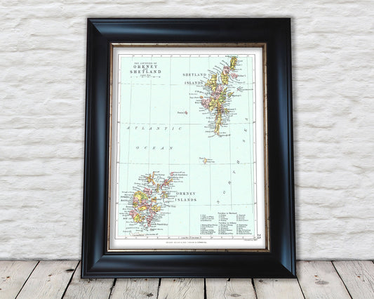 ORKNEY and SHETLAND Islands Map 1886 Yell Bresay Sanday Westray Unst