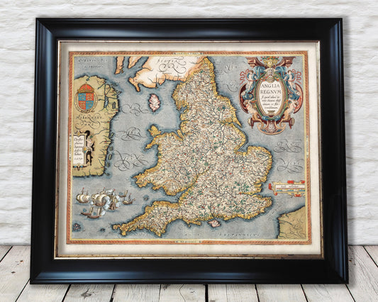 Stunning ENGLAND and WALES map Anglia Regnum by Abraham Ortelius 1603