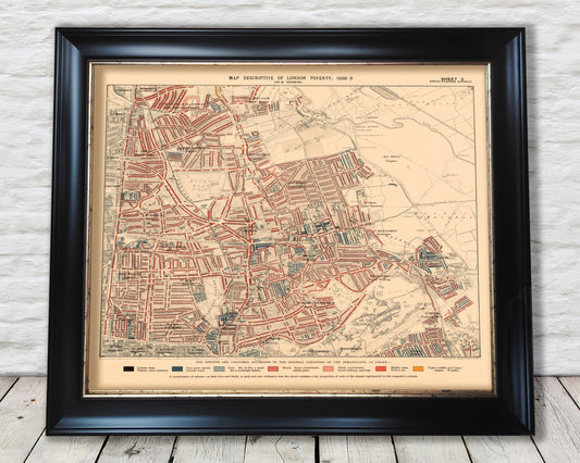 LONDON poverty Map Hackney London Fields Clapton 1898 Charles BOOTH
