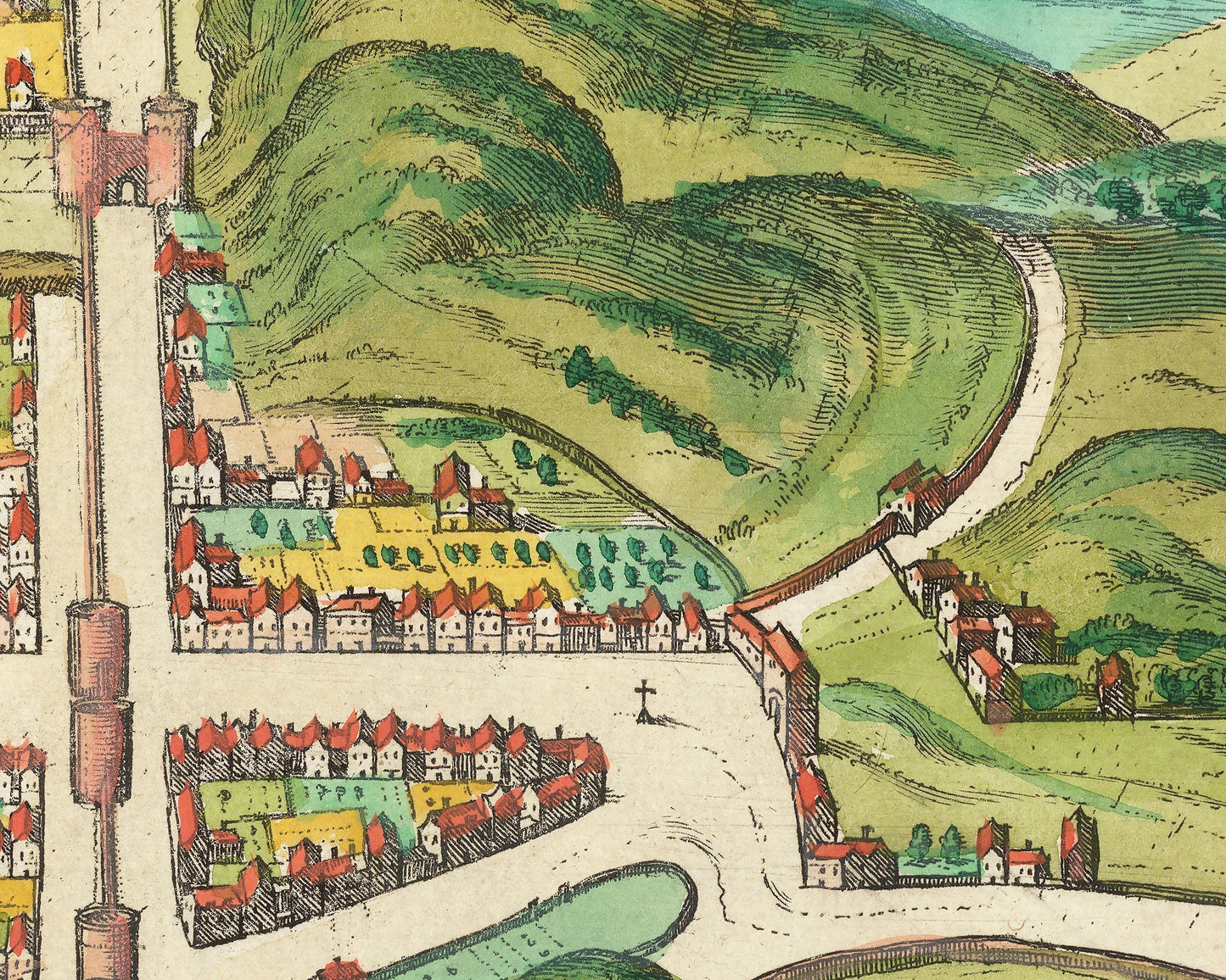 Map of old EDINBURGH 1580 Braun and Hogenberg - Castle, Walls, Holyrood