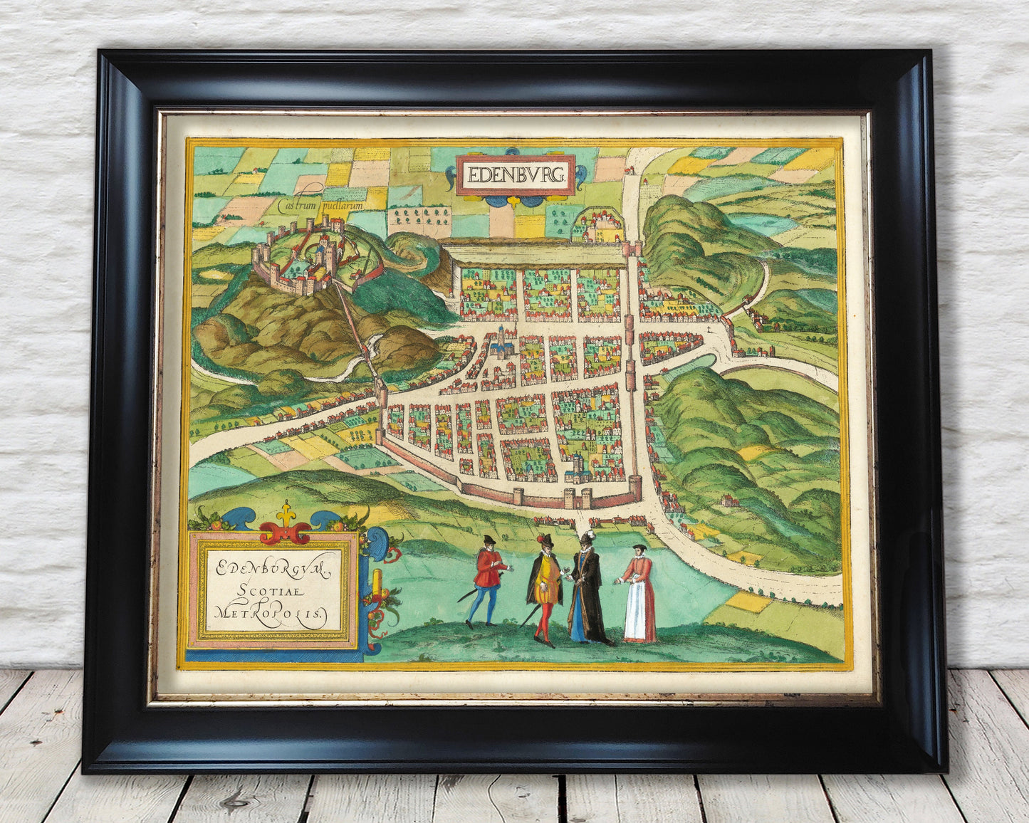 Map of old EDINBURGH 1580 Braun and Hogenberg - Castle, Walls, Holyrood
