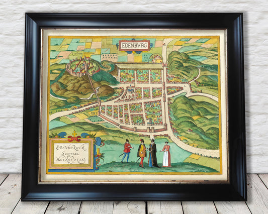 Map of old EDINBURGH 1580 Braun and Hogenberg - Castle, Walls, Holyrood