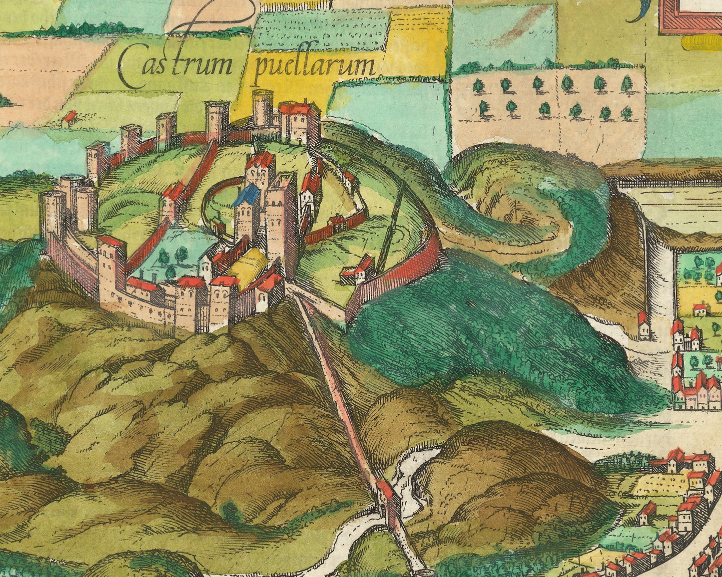 Map of old EDINBURGH 1580 Braun and Hogenberg - Castle, Walls, Holyrood