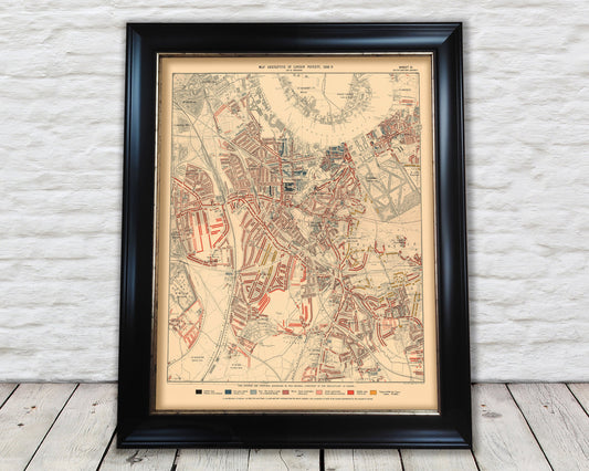 LONDON Poverty Map Greenwich Deptford Blackheath - 1898 Charles Booth