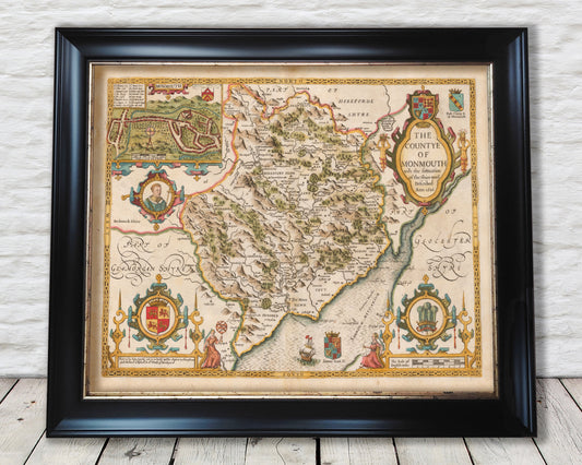 Old MONMOUTHSHIRE map John Speed 1611 Monmouth  Abergavenny Chepstow