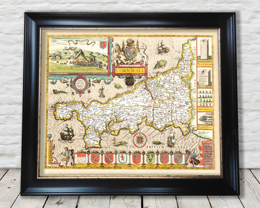 Rare Old CORNWALL map 1611 by John Speed - St Ives Penzance Lands End