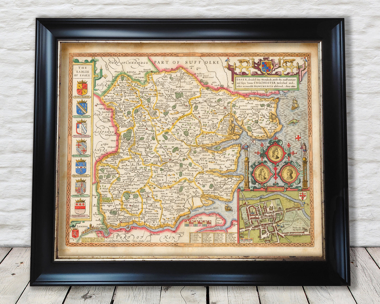 Old ESSEX map John Speed 1610 Southend Romford Colchester Chelmsford