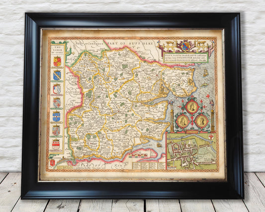 Old ESSEX map John Speed 1610 Southend Romford Colchester Chelmsford