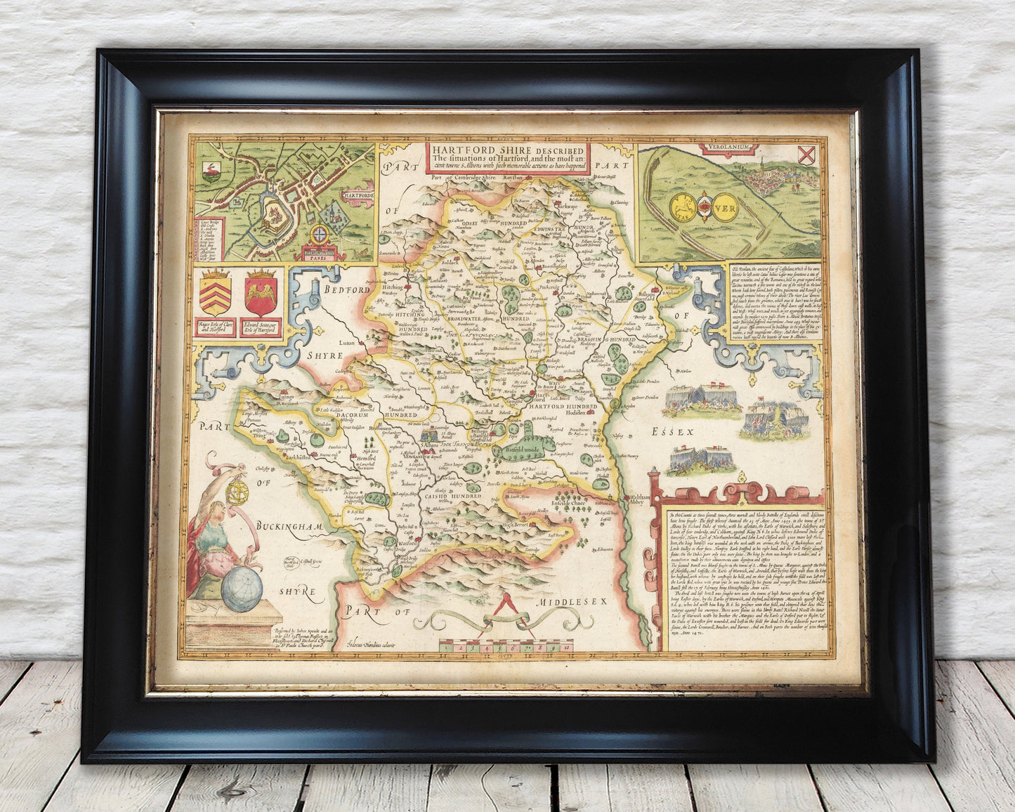 Old HERTFORDSHIRE map by John Speed 1611 St Albans Watford Stevenage