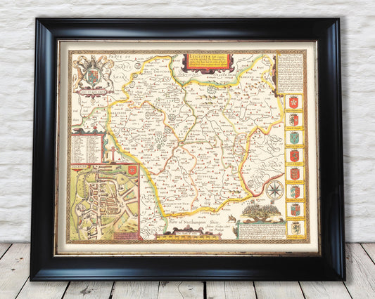 Old LEICESTERSHIRE map John Speed 1611 - Leicester Loughborough