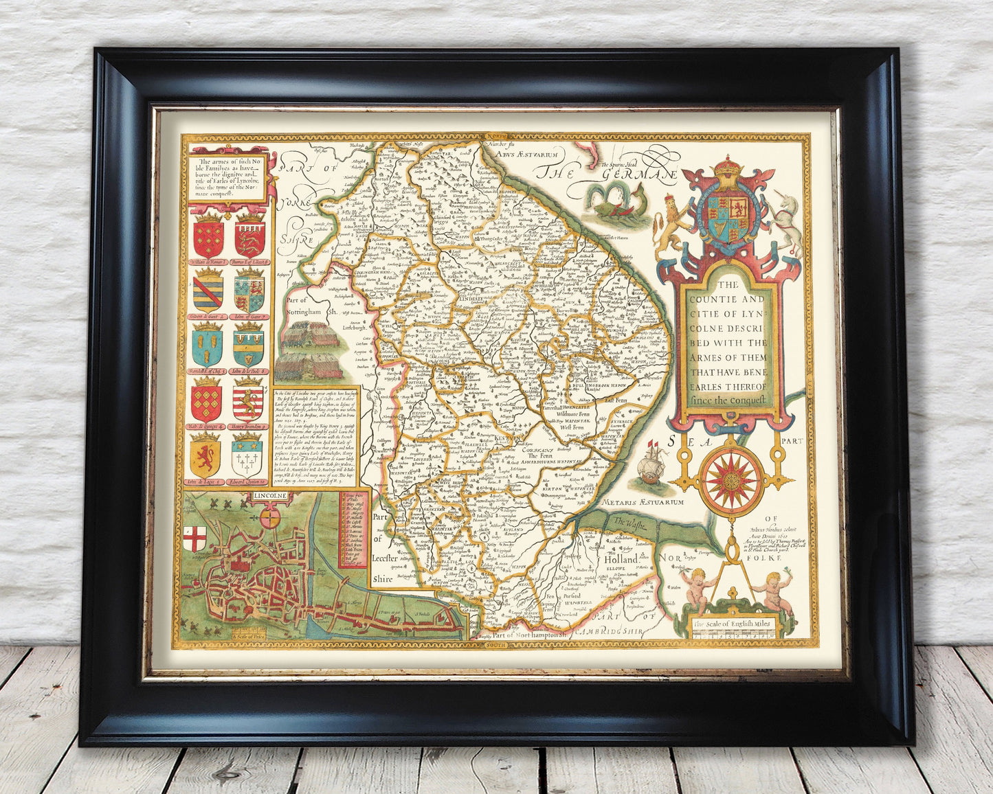 Old LINCOLNSHIRE Map 1611 John Speed Lincoln Grimsby Grantham Boston