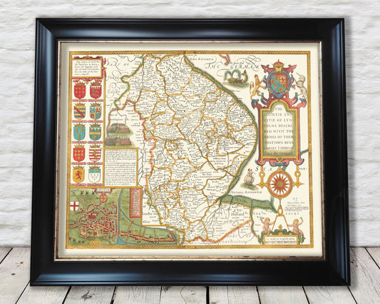 Old LINCOLNSHIRE Map 1611 John Speed Lincoln Grimsby Grantham Boston