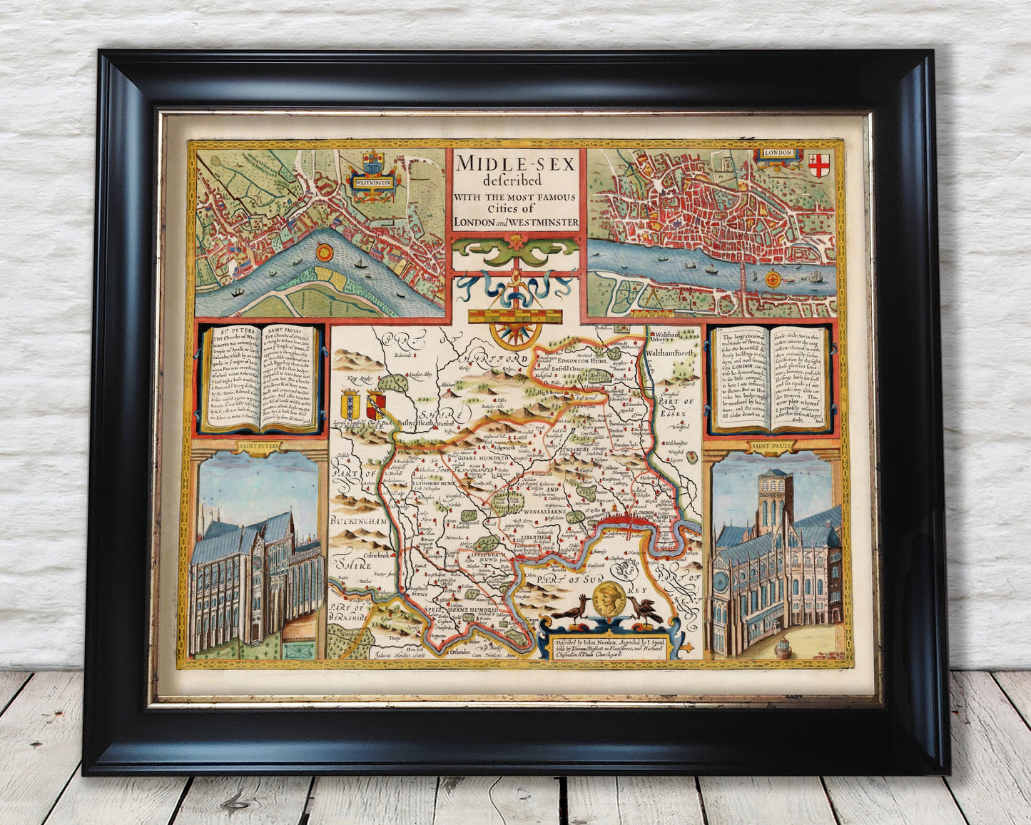 MIDDLESEX old Map in 1611 by John Speed - City of London, Westminster