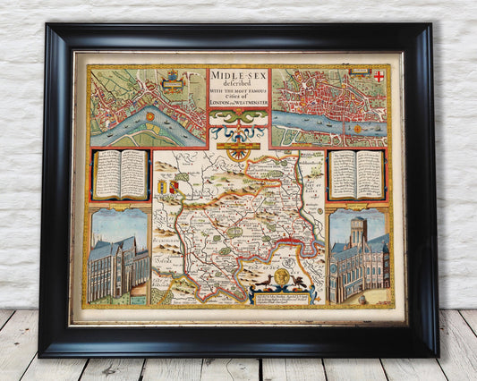 MIDDLESEX old Map in 1611 by John Speed - City of London, Westminster