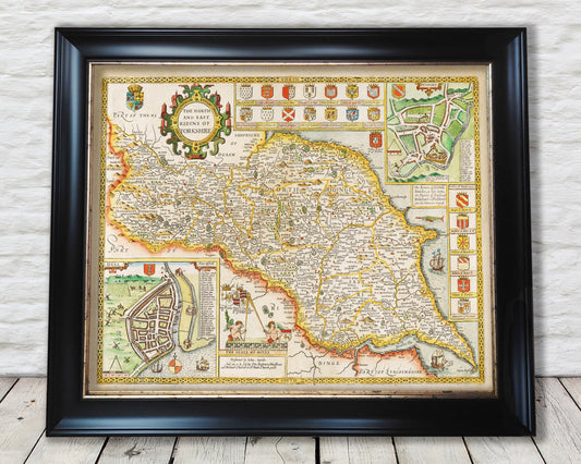 YORKSHIRE North and East Ridings Map John Speed 1676 Richmond Hull
