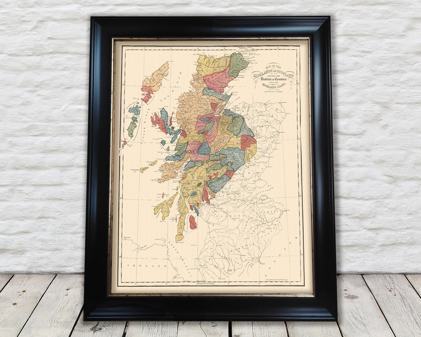 Old SCOTLAND CLAN Map of the Highlands of Scotland by W Lizars 1822