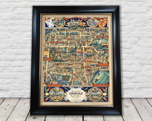 EDINBURGH map by Kerry Lee 1947 "The Auld Reekie of History & Romance"