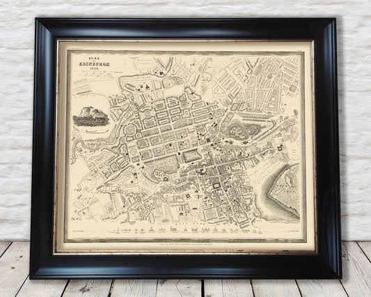 Vintage EDINBURGH High Quality Reproduction Map of 1844