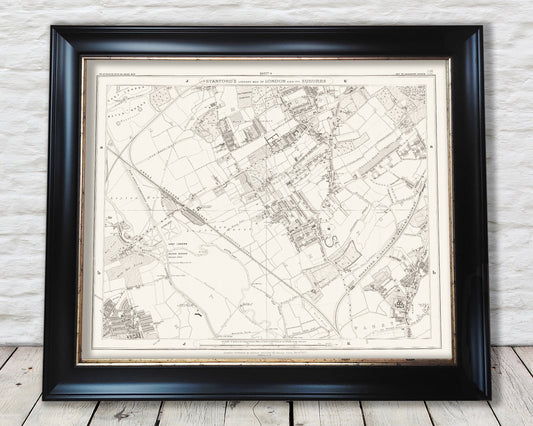 Old LONDON Map 1877 Walthamstow, Lower Clapton, Leytonstone Sheet 4