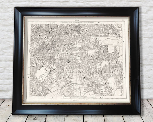 Old LONDON map 1877 Peckham, Camberwell, Old Kent Road Sheet 15