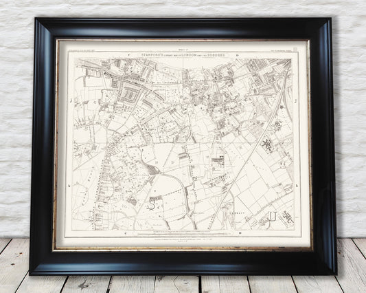 Old LONDON map 1877 Wandsworth, Wimbledon and Putney Hill Sheet 17